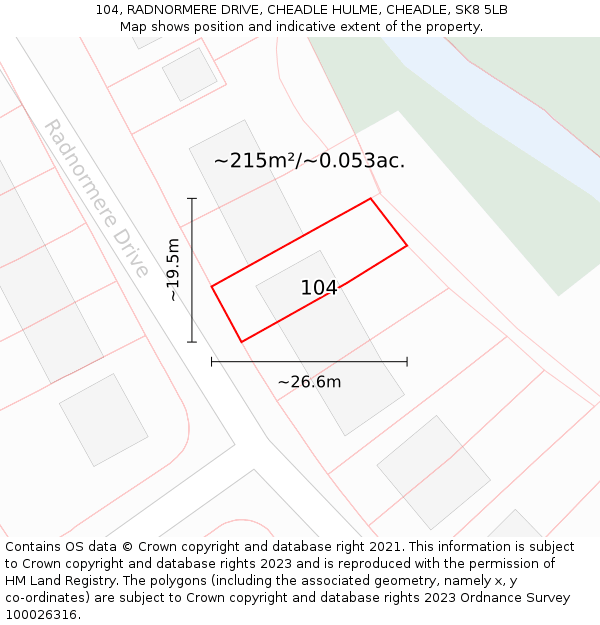 104, RADNORMERE DRIVE, CHEADLE HULME, CHEADLE, SK8 5LB: Plot and title map