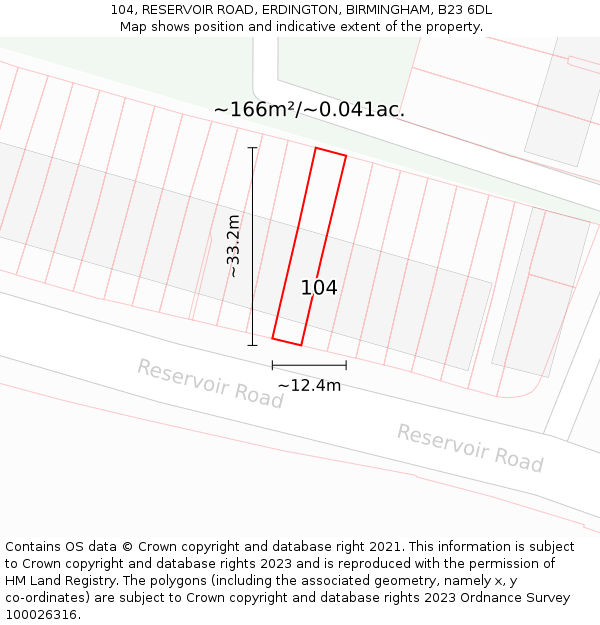 104, RESERVOIR ROAD, ERDINGTON, BIRMINGHAM, B23 6DL: Plot and title map