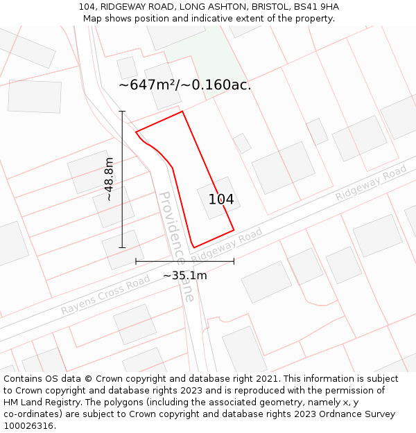 104, RIDGEWAY ROAD, LONG ASHTON, BRISTOL, BS41 9HA: Plot and title map