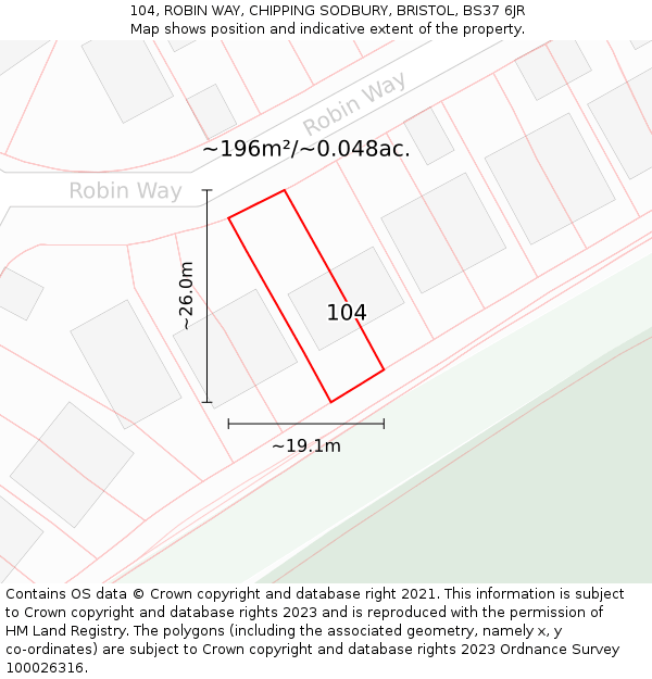 104, ROBIN WAY, CHIPPING SODBURY, BRISTOL, BS37 6JR: Plot and title map