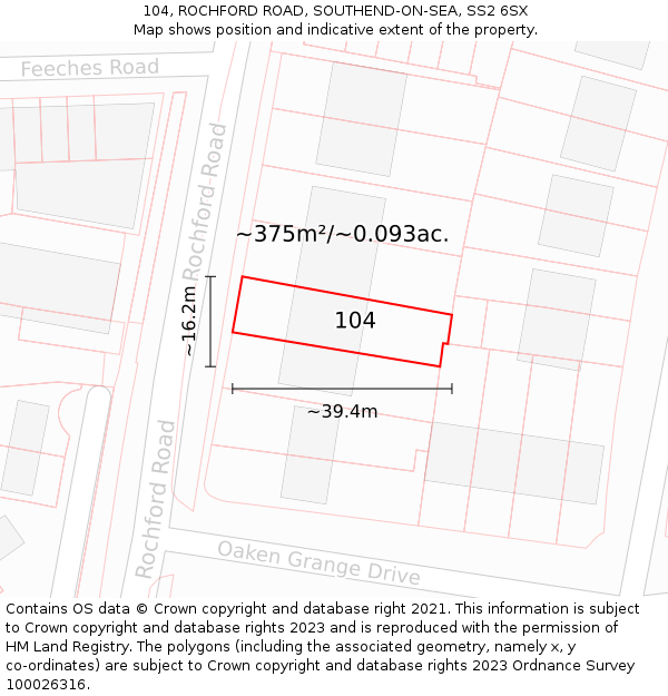 104, ROCHFORD ROAD, SOUTHEND-ON-SEA, SS2 6SX: Plot and title map