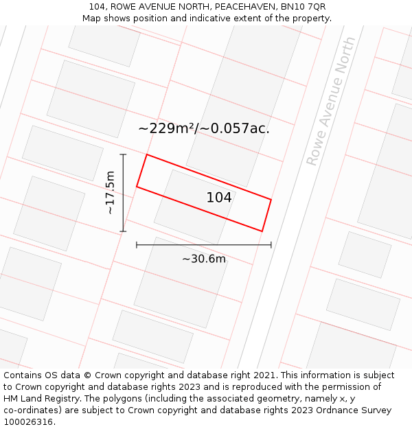 104, ROWE AVENUE NORTH, PEACEHAVEN, BN10 7QR: Plot and title map