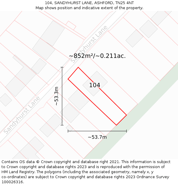 104, SANDYHURST LANE, ASHFORD, TN25 4NT: Plot and title map