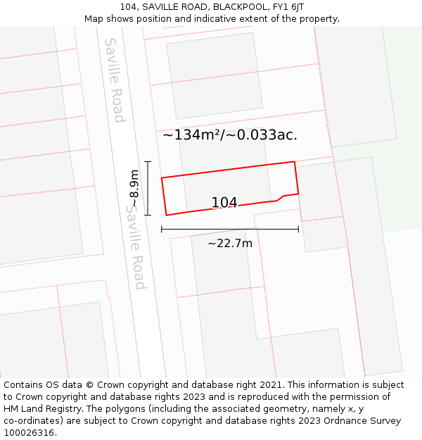 104, SAVILLE ROAD, BLACKPOOL, FY1 6JT: Plot and title map