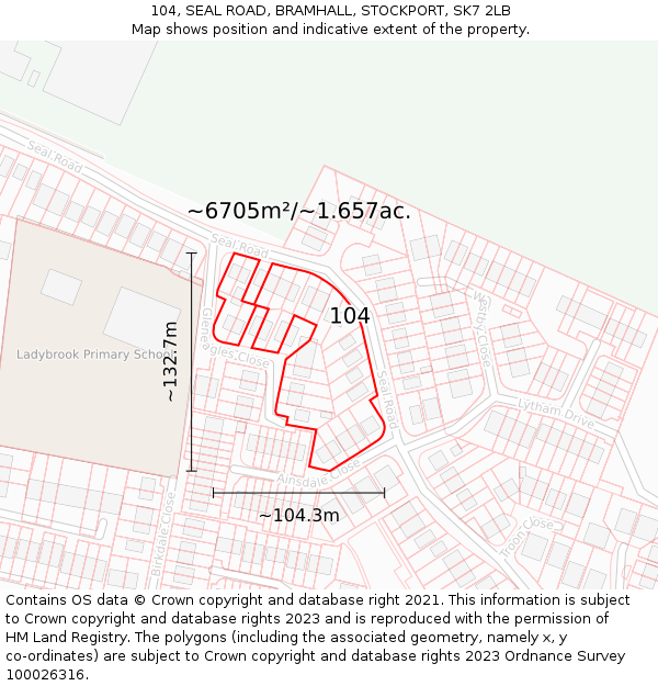 104, SEAL ROAD, BRAMHALL, STOCKPORT, SK7 2LB: Plot and title map