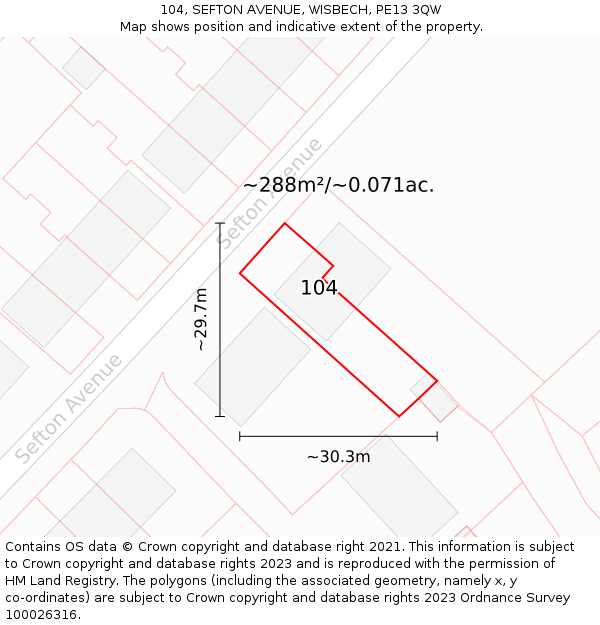 104, SEFTON AVENUE, WISBECH, PE13 3QW: Plot and title map