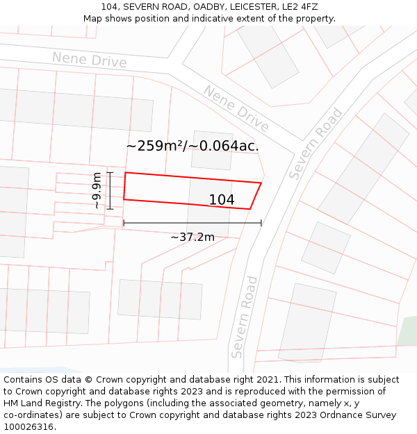 104, SEVERN ROAD, OADBY, LEICESTER, LE2 4FZ: Plot and title map