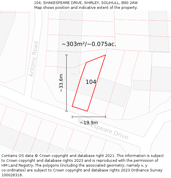 104, SHAKESPEARE DRIVE, SHIRLEY, SOLIHULL, B90 2AW: Plot and title map