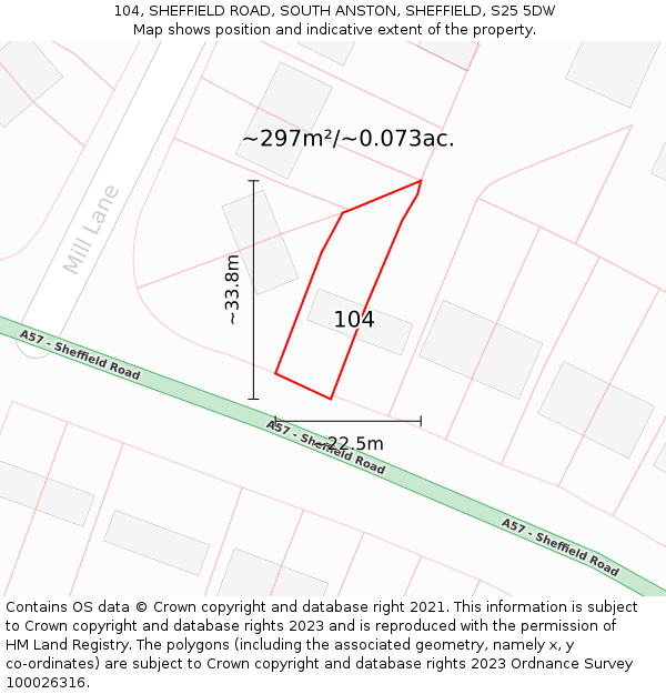 104, SHEFFIELD ROAD, SOUTH ANSTON, SHEFFIELD, S25 5DW: Plot and title map