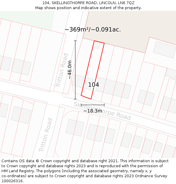 104, SKELLINGTHORPE ROAD, LINCOLN, LN6 7QZ: Plot and title map