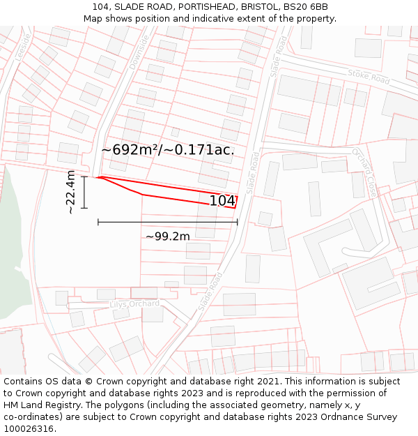 104, SLADE ROAD, PORTISHEAD, BRISTOL, BS20 6BB: Plot and title map