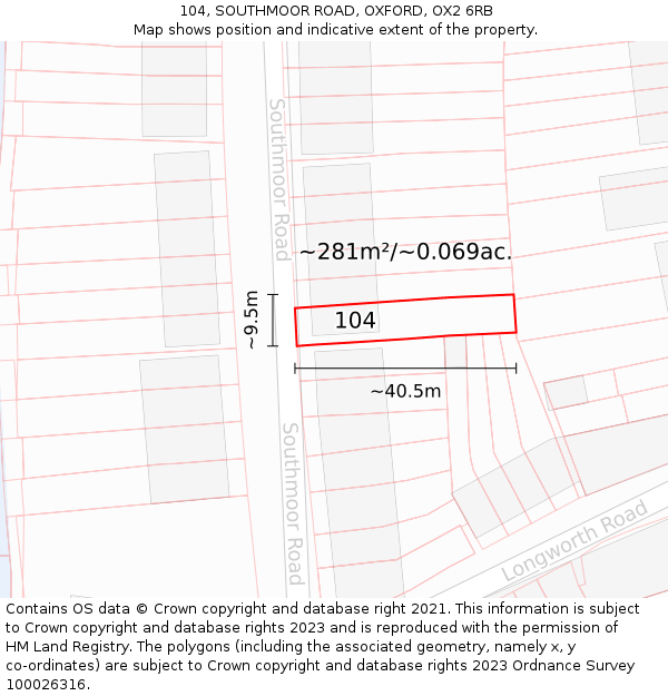 104, SOUTHMOOR ROAD, OXFORD, OX2 6RB: Plot and title map