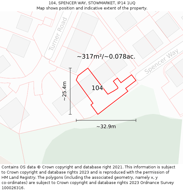 104, SPENCER WAY, STOWMARKET, IP14 1UQ: Plot and title map