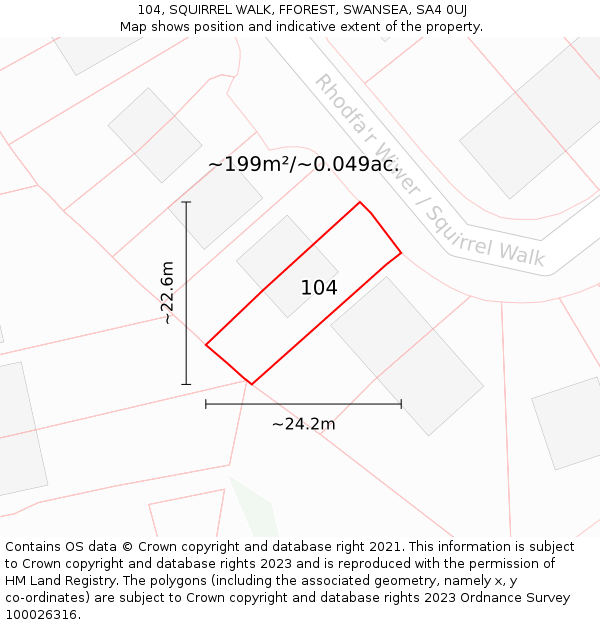 104, SQUIRREL WALK, FFOREST, SWANSEA, SA4 0UJ: Plot and title map