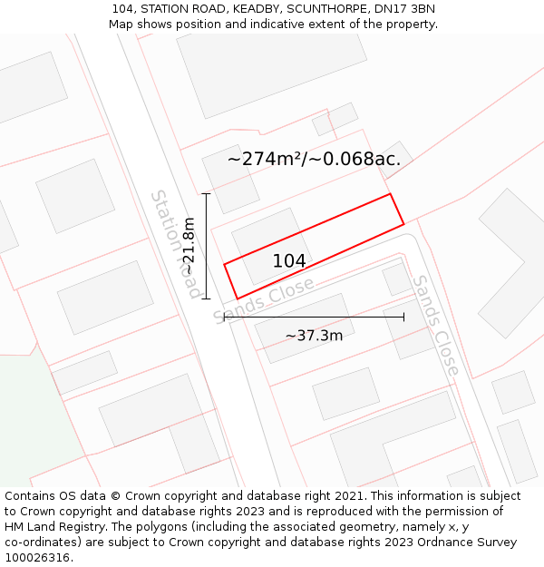 104, STATION ROAD, KEADBY, SCUNTHORPE, DN17 3BN: Plot and title map