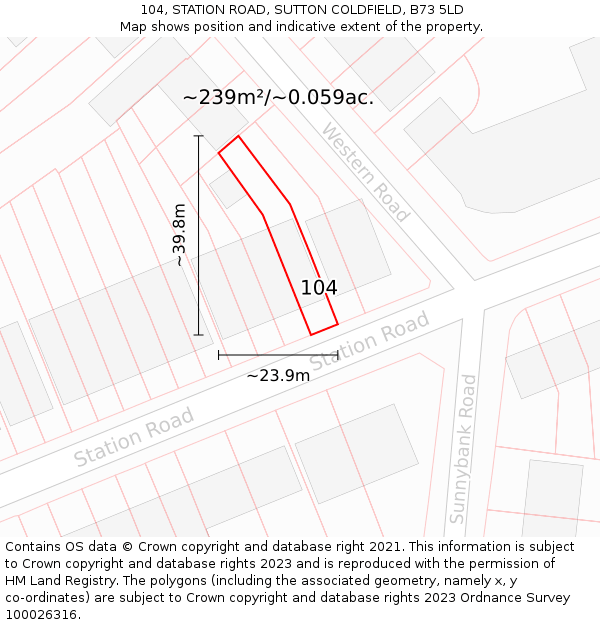 104, STATION ROAD, SUTTON COLDFIELD, B73 5LD: Plot and title map