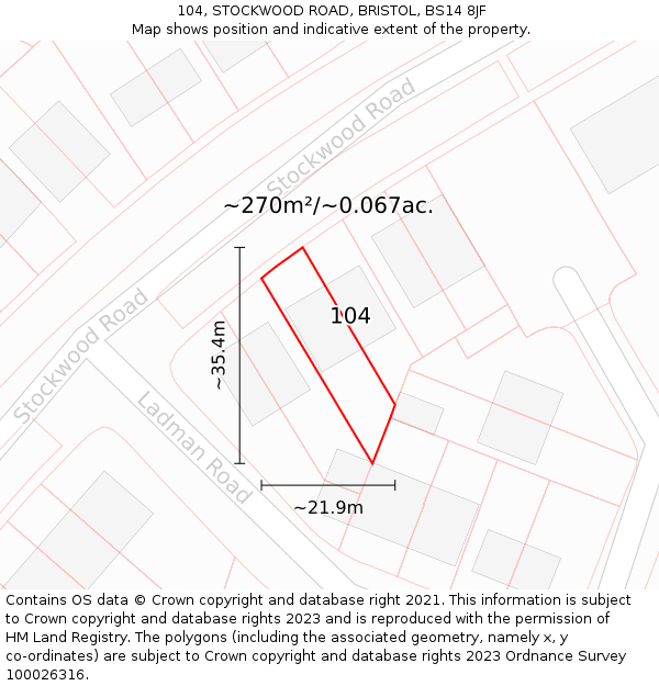 104, STOCKWOOD ROAD, BRISTOL, BS14 8JF: Plot and title map