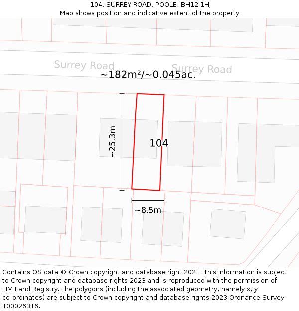 104, SURREY ROAD, POOLE, BH12 1HJ: Plot and title map