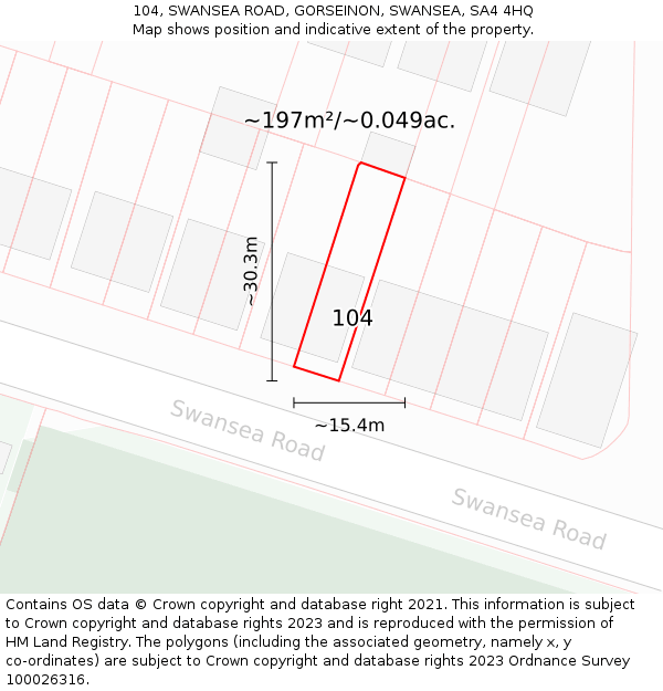 104, SWANSEA ROAD, GORSEINON, SWANSEA, SA4 4HQ: Plot and title map