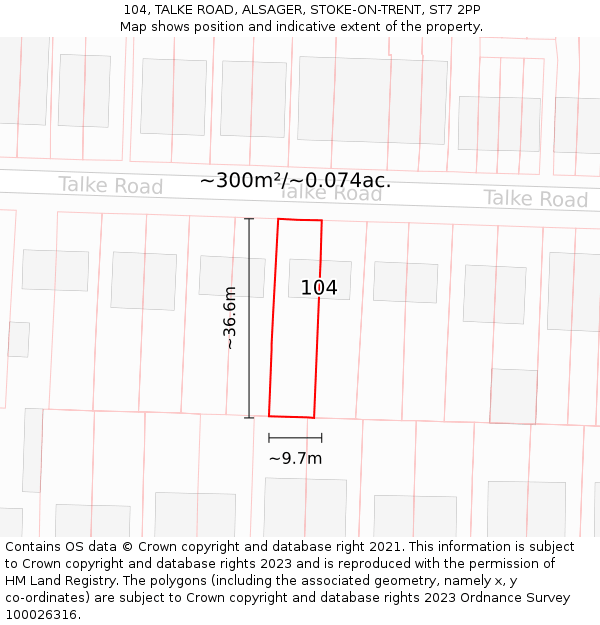 104, TALKE ROAD, ALSAGER, STOKE-ON-TRENT, ST7 2PP: Plot and title map