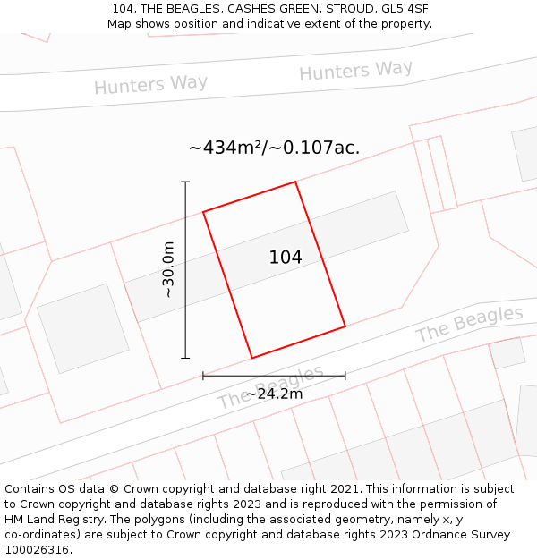 104, THE BEAGLES, CASHES GREEN, STROUD, GL5 4SF: Plot and title map