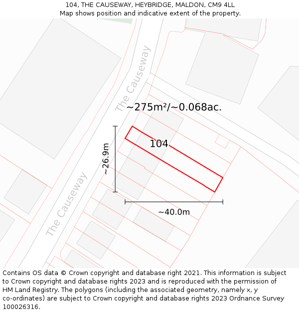 104, THE CAUSEWAY, HEYBRIDGE, MALDON, CM9 4LL: Plot and title map