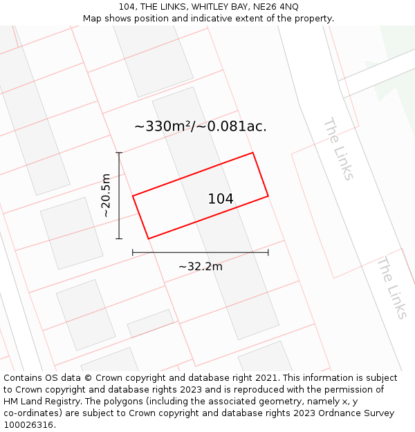 104, THE LINKS, WHITLEY BAY, NE26 4NQ: Plot and title map