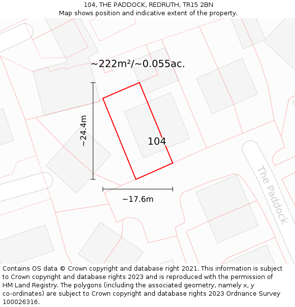 104, THE PADDOCK, REDRUTH, TR15 2BN: Plot and title map