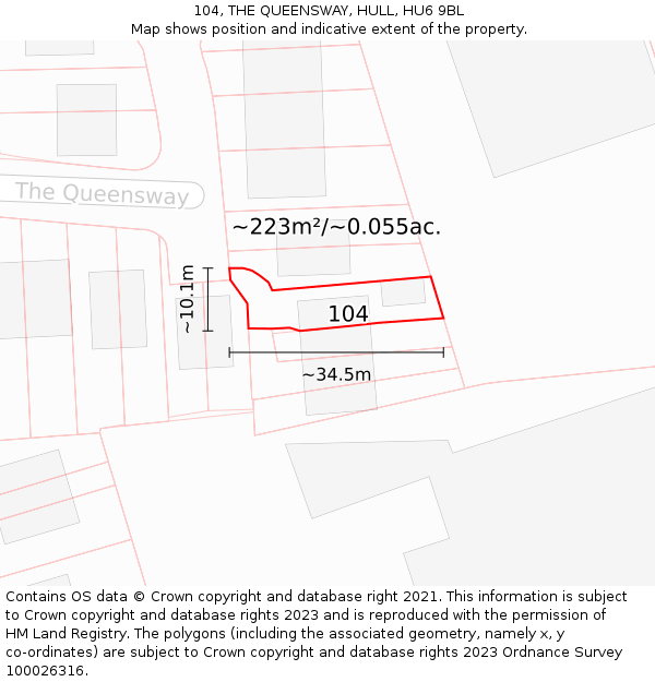 104, THE QUEENSWAY, HULL, HU6 9BL: Plot and title map