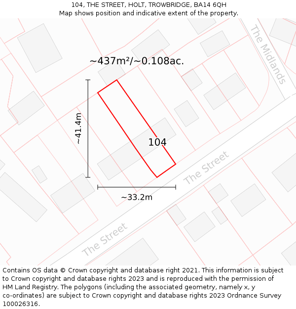 104, THE STREET, HOLT, TROWBRIDGE, BA14 6QH: Plot and title map