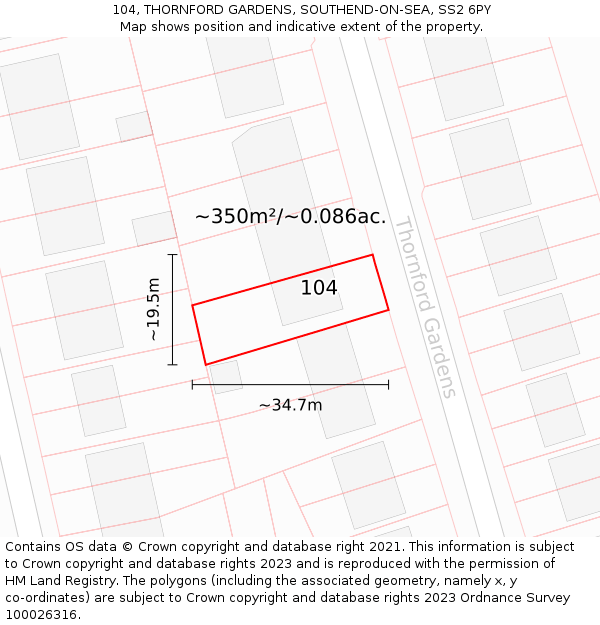 104, THORNFORD GARDENS, SOUTHEND-ON-SEA, SS2 6PY: Plot and title map