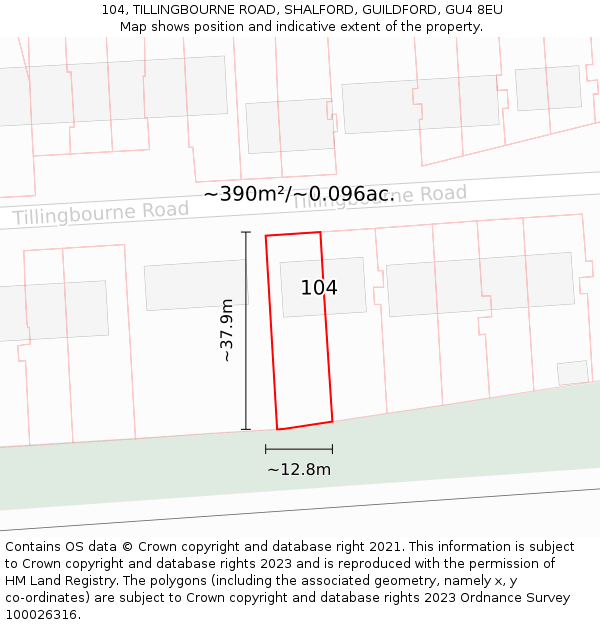 104, TILLINGBOURNE ROAD, SHALFORD, GUILDFORD, GU4 8EU: Plot and title map