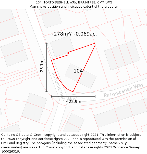 104, TORTOISESHELL WAY, BRAINTREE, CM7 1WG: Plot and title map