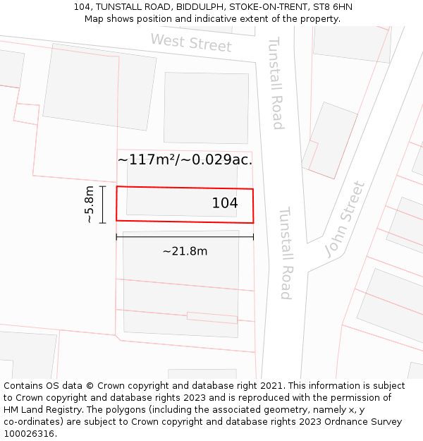 104, TUNSTALL ROAD, BIDDULPH, STOKE-ON-TRENT, ST8 6HN: Plot and title map