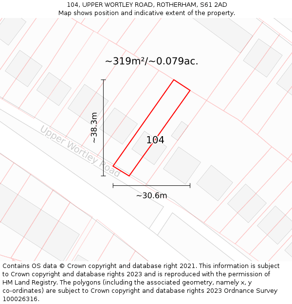 104, UPPER WORTLEY ROAD, ROTHERHAM, S61 2AD: Plot and title map