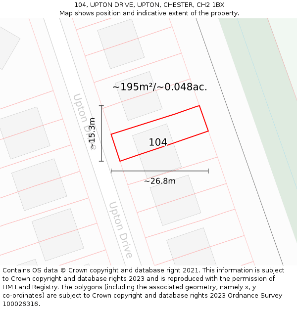 104, UPTON DRIVE, UPTON, CHESTER, CH2 1BX: Plot and title map