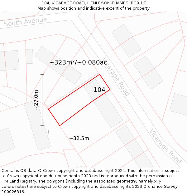 104, VICARAGE ROAD, HENLEY-ON-THAMES, RG9 1JT: Plot and title map