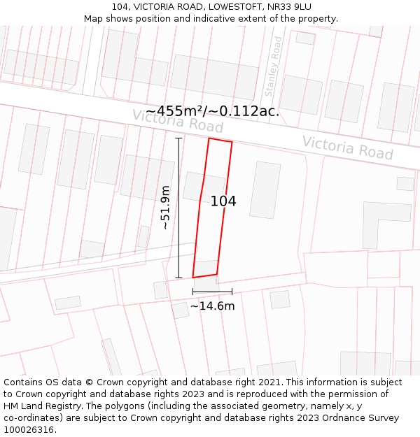 104, VICTORIA ROAD, LOWESTOFT, NR33 9LU: Plot and title map