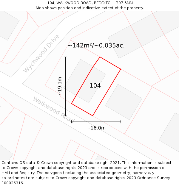 104, WALKWOOD ROAD, REDDITCH, B97 5NN: Plot and title map