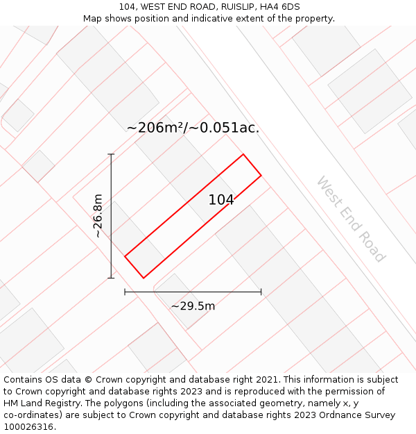 104, WEST END ROAD, RUISLIP, HA4 6DS: Plot and title map