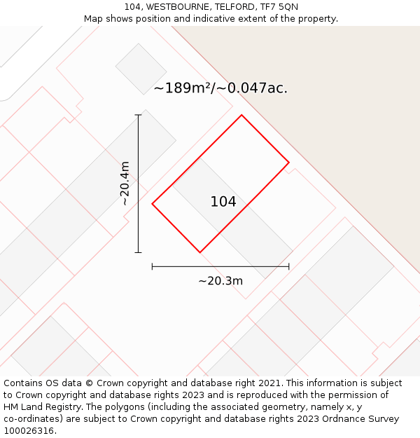 104, WESTBOURNE, TELFORD, TF7 5QN: Plot and title map