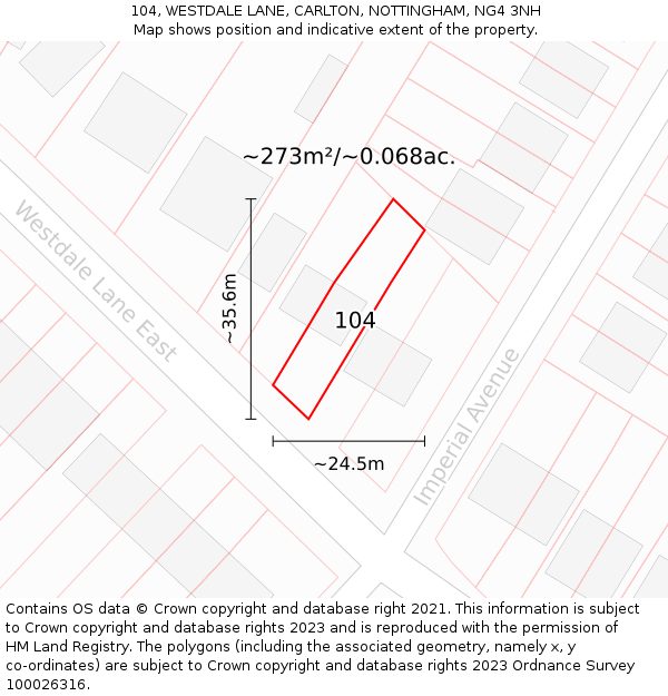 104, WESTDALE LANE, CARLTON, NOTTINGHAM, NG4 3NH: Plot and title map