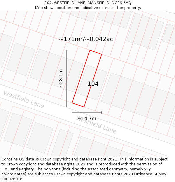 104, WESTFIELD LANE, MANSFIELD, NG19 6AQ: Plot and title map