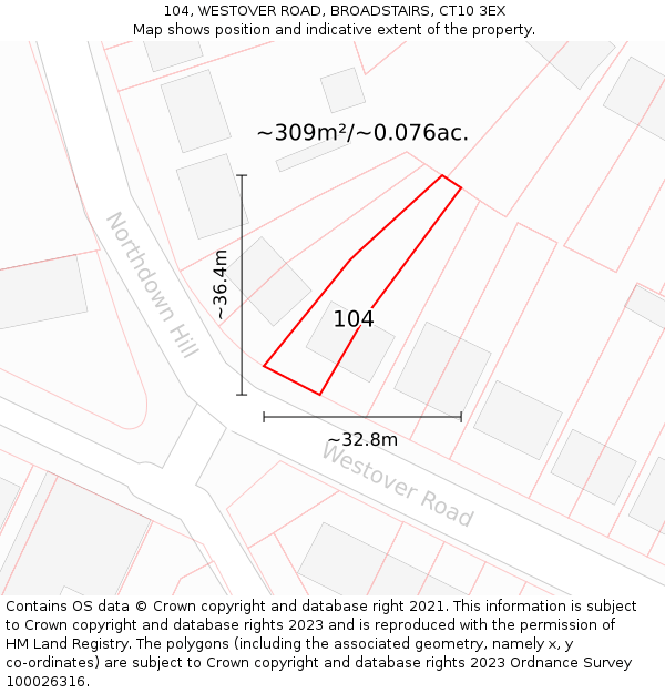 104, WESTOVER ROAD, BROADSTAIRS, CT10 3EX: Plot and title map