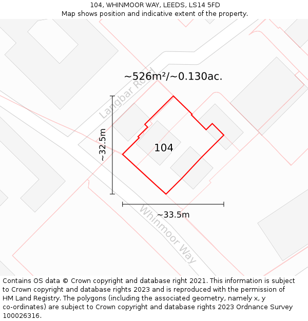 104, WHINMOOR WAY, LEEDS, LS14 5FD: Plot and title map