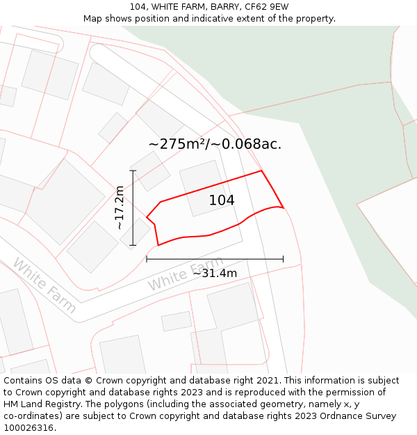 104, WHITE FARM, BARRY, CF62 9EW: Plot and title map