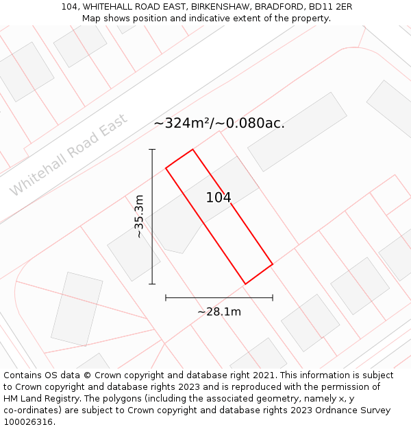 104, WHITEHALL ROAD EAST, BIRKENSHAW, BRADFORD, BD11 2ER: Plot and title map