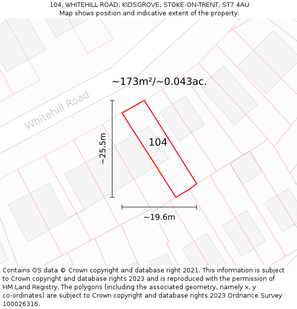 104, WHITEHILL ROAD, KIDSGROVE, STOKE-ON-TRENT, ST7 4AU: Plot and title map