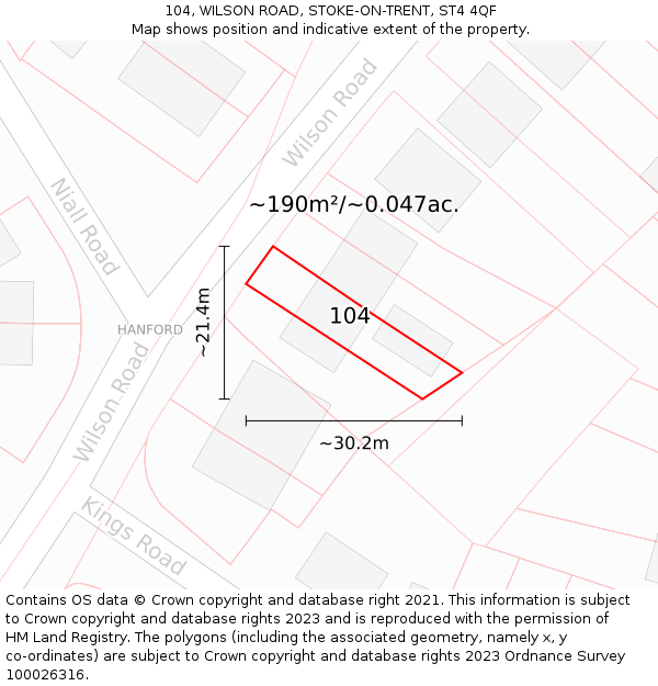 104, WILSON ROAD, STOKE-ON-TRENT, ST4 4QF: Plot and title map