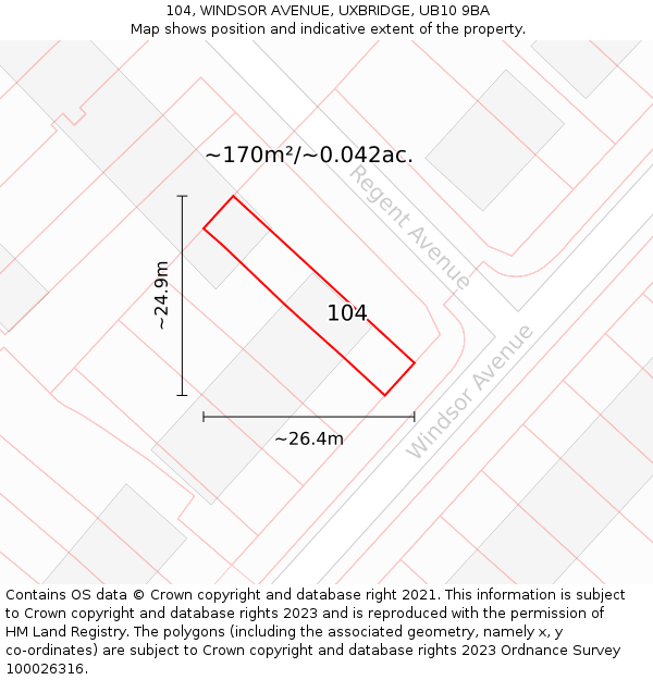 104, WINDSOR AVENUE, UXBRIDGE, UB10 9BA: Plot and title map